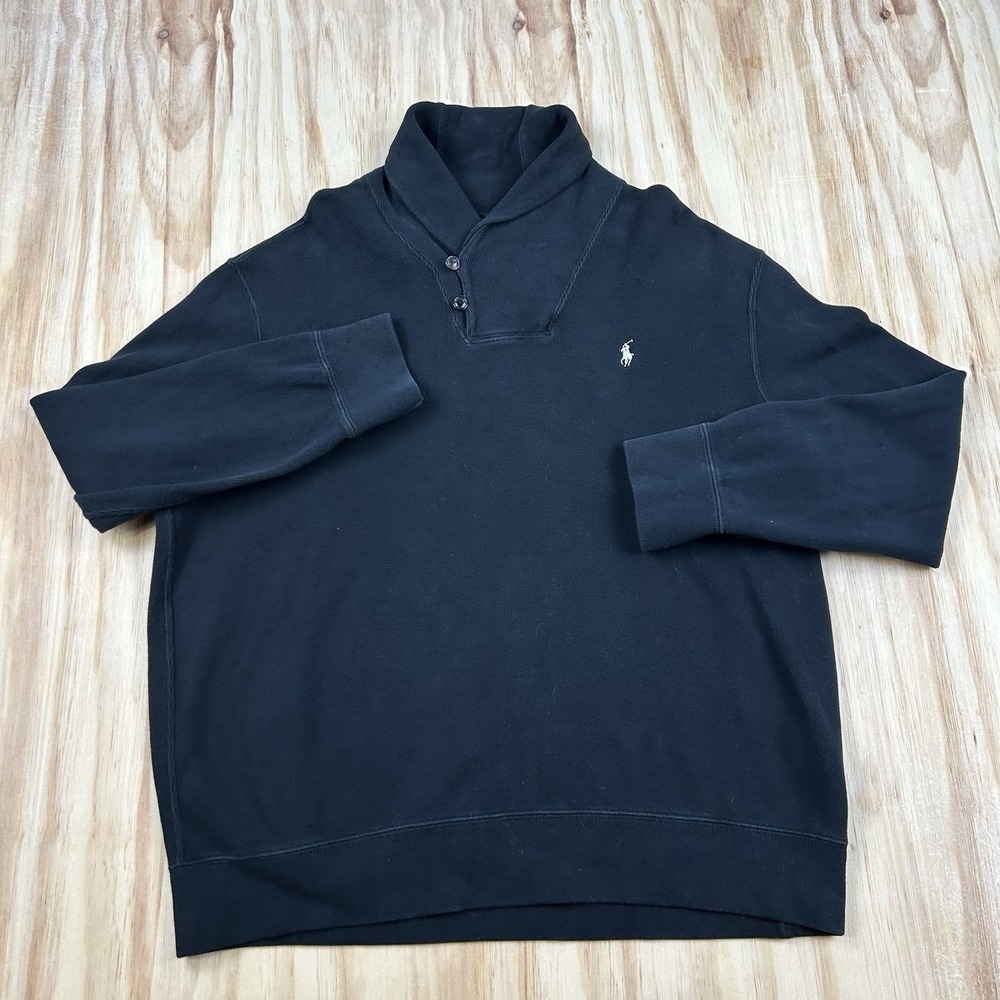 Polo Ralph Lauren Men's 2XL Black Luxury Jersey Shawl Collar Pullover Sweater